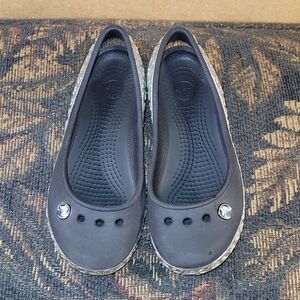 CROCS Girls Black & Silver Genna II Hearts Sling Back Shoes- Size 12